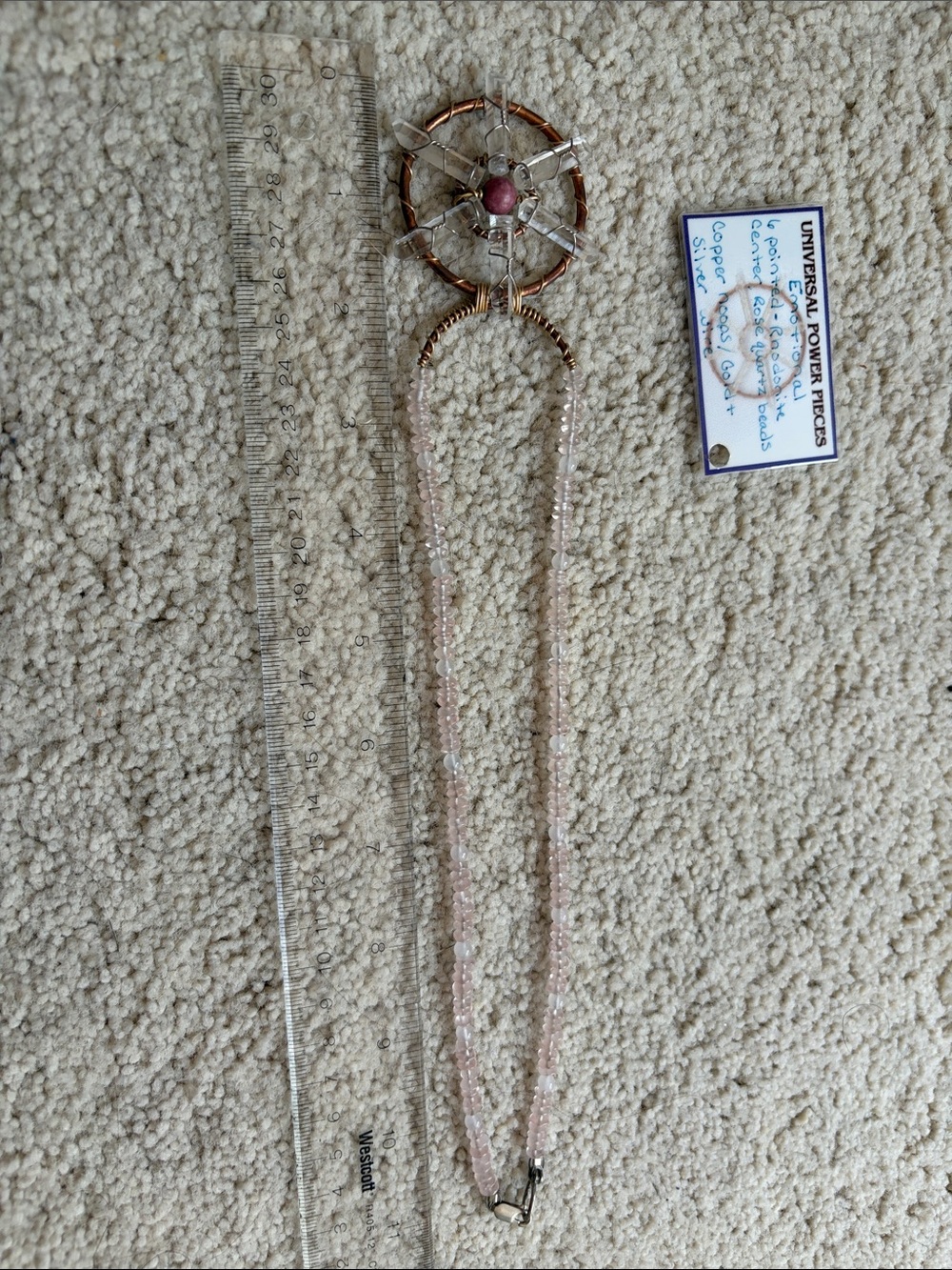 Handcrafted Rose Quartz Dreamcatcher Necklace - Pink
